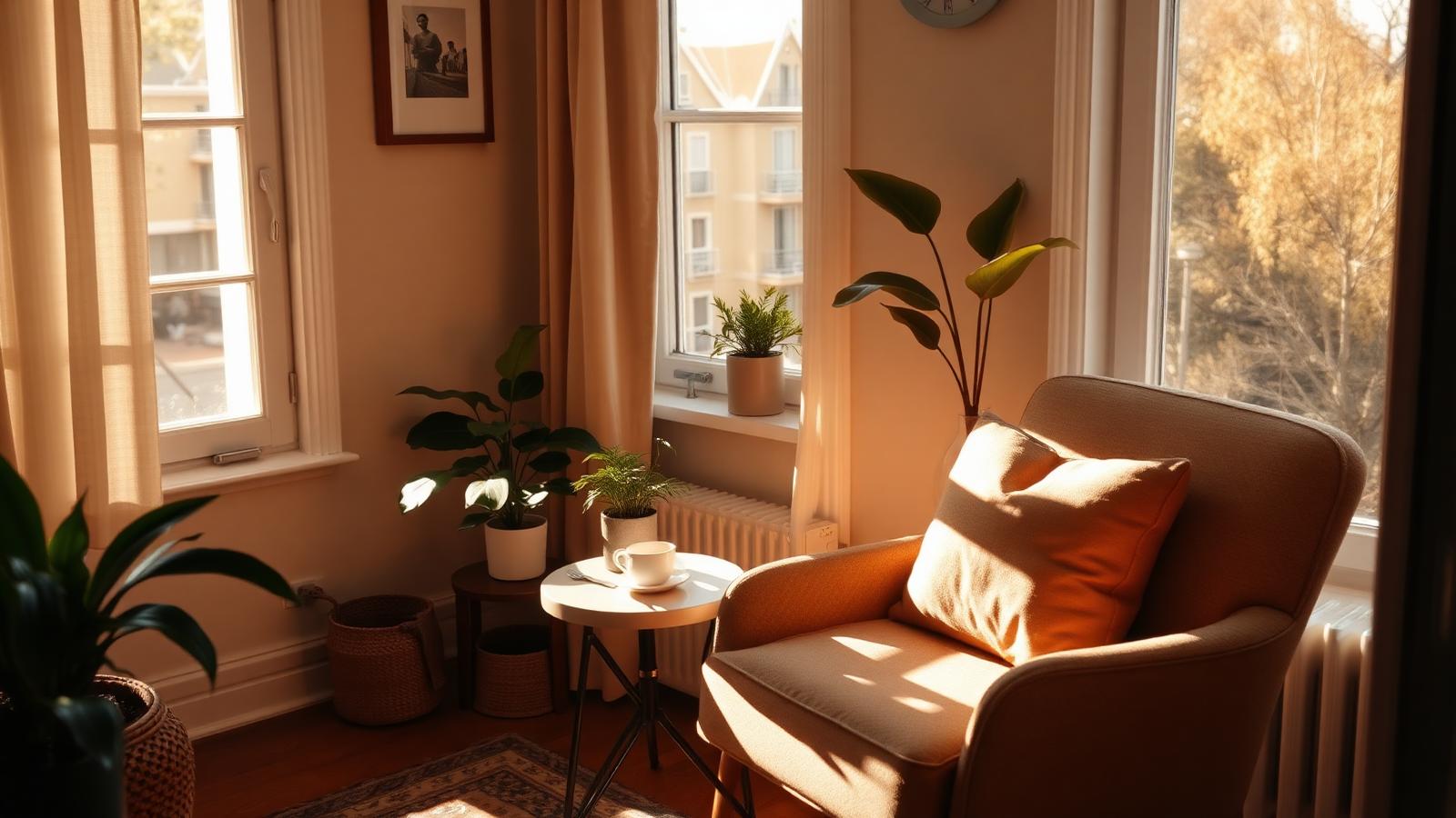Warm sunlit home interior